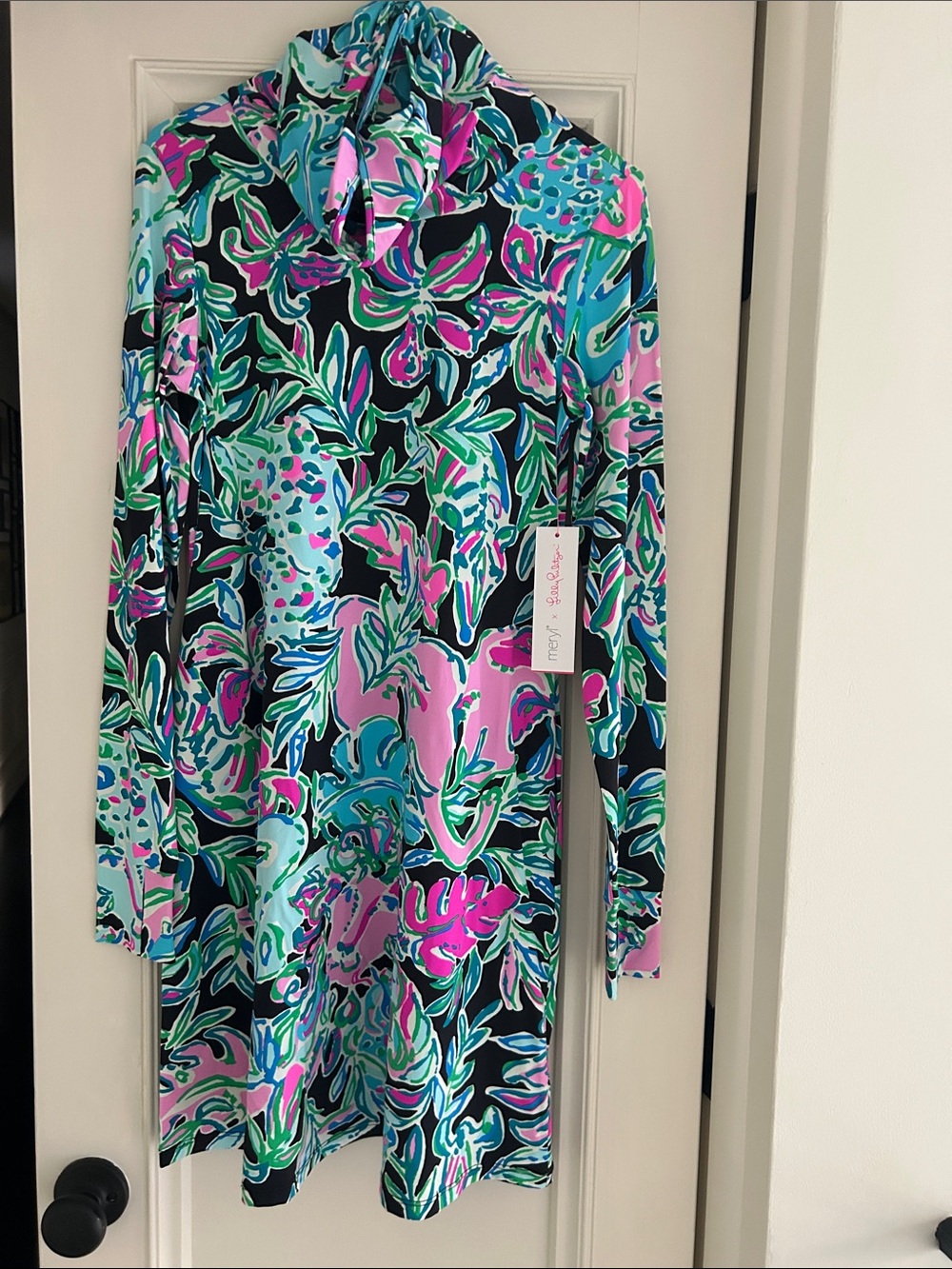 Lilly Pulitzer Multi-Color Floral Shift Dress in Pink, Turquoise, Black